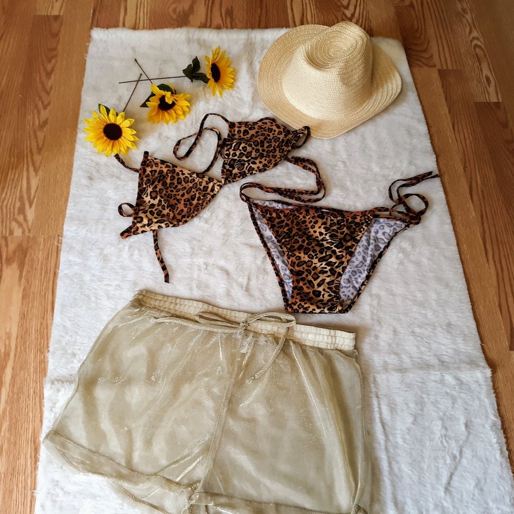 NWOT CLASSIC STRING BIKINI & GOLD SHIMMER SHORTS